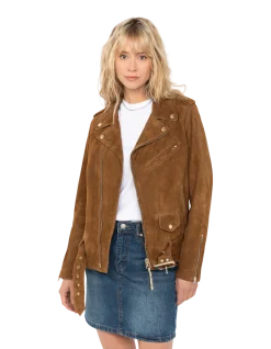 Blouson Perfecto® One Star caramel, chèvre velours - CARAMEL