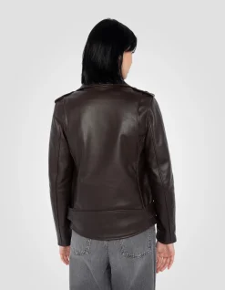 Blouson Perfecto® One Star marron foncé avec ceinture, cuir de vachette - MARRON FONCÉ