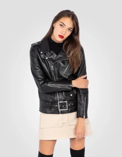 Blouson Perfecto® One Star noir avec ceinture, cuir de vachette - NOIR