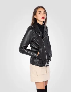 Blouson Perfecto® One Star noir avec ceinture, cuir de vachette - NOIR