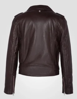 Blouson Perfecto® prune avec ceinture, cuir d'agneau, grande taille - PRUNE
