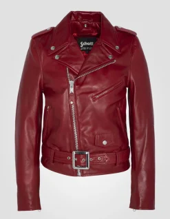 Blouson Perfecto® rouge avec ceinture, cuir d'agneau, grande taille - ROUGE