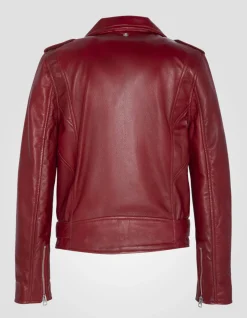 Blouson Perfecto® rouge avec ceinture, cuir d'agneau - ROUGE