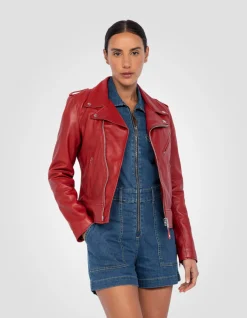 Blouson Perfecto® rouge, cuir d'agneau - ROUGE