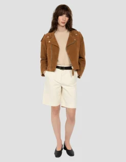 Blouson Perfecto 90's court caramel, chèvre velours - CARAMEL
