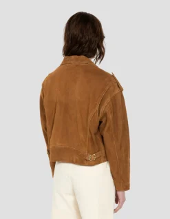 Blouson Perfecto 90's court caramel, chèvre velours - CARAMEL