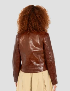 Blouson Perfecto® verni marron, cuir d'agneau - MARRON