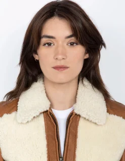 Blouson pilote bi-matière mythique USA, cuir de mouton - BLANC CASSÉ