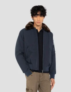 Blouson pilote bleu marine et marron - MARINE/MARRON