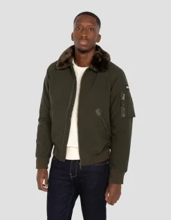 Blouson pilote kaki et marron - KAKI/MARRON