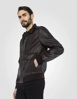 Blouson pilote marron, cuir d'agneau - MARRON