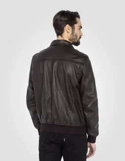 Blouson pilote marron, cuir d'agneau - MARRON