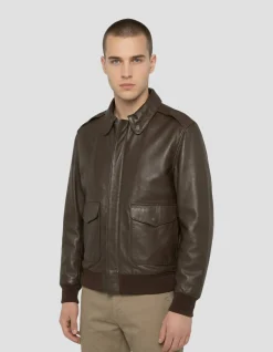 Blouson pilote marron, cuir d'agneau - MARRON
