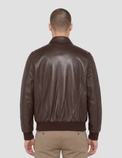 Blouson pilote marron, cuir d'agneau - MARRON