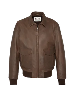 Blouson pilote marron effet vieilli, cuir de chèvre - MARRON