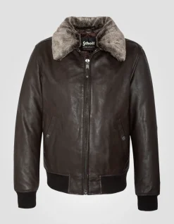 Blouson pilote marron foncé, cuir de vachette, grande taille - MARRON FONCÉ