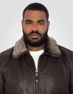 Blouson pilote marron foncé, cuir de vachette, grande taille - MARRON FONCÉ