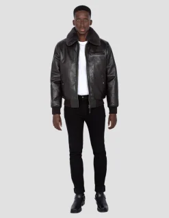 Blouson pilote marron foncé gilet intérieur amovible, cuir de vachette - MARRON FONCÉ