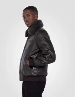 Blouson pilote marron foncé gilet intérieur amovible, cuir de vachette - MARRON FONCÉ