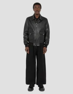 Blouson pilote noir, cuir d'agneau - NOIR