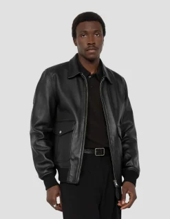 Blouson pilote noir, cuir d'agneau - NOIR