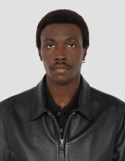 Blouson pilote noir, cuir d'agneau - NOIR