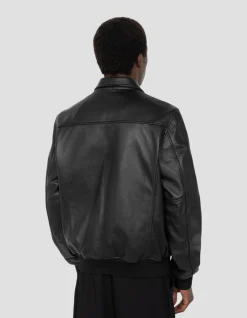 Blouson pilote noir, cuir d'agneau - NOIR