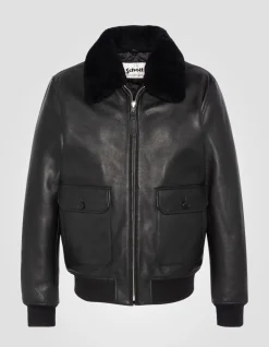Blouson pilote noir, cuir de vachette - NOIR