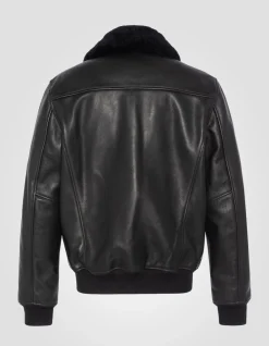 Blouson pilote noir, cuir de vachette - NOIR