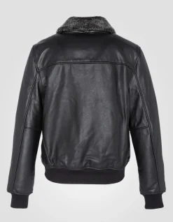 Blouson pilote noir, cuir de vachette, grande taille - NOIR