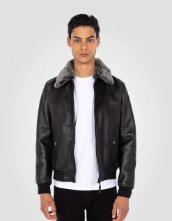 Blouson pilote noir, cuir de vachette - NOIR