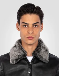 Blouson pilote noir, cuir de vachette - NOIR