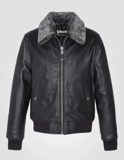 Blouson pilote noir, cuir de vachette - NOIR