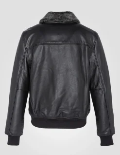 Blouson pilote noir, cuir de vachette - NOIR