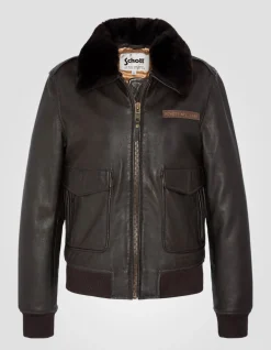 Blouson pilote souple marron foncé, cuir d'agneau lavé - MARRON FONCÉ
