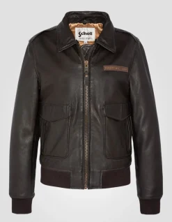 Blouson pilote souple marron foncé, cuir d'agneau lavé - MARRON FONCÉ