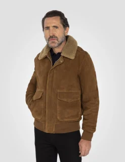 Blouson pilote suédé rouille, cuir de chèvre - ROUILLE