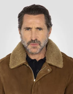 Blouson pilote suédé rouille, cuir de chèvre - ROUILLE