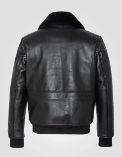 Blouson pilote type A-2 noir avec gilet amovible, cuir de vachette - NOIR
