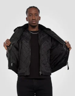 Blouson pilote type A-2 noir avec gilet amovible, cuir de vachette - NOIR