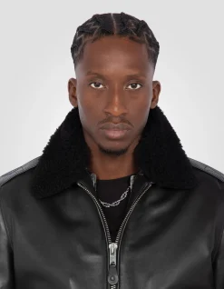 Blouson pilote type A-2 noir avec gilet amovible, cuir de vachette - NOIR