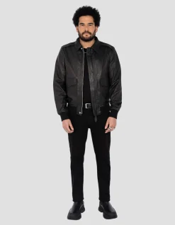 Blouson pilote type A-2 noir, cuir de chèvre - NOIR