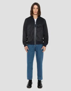 Blouson rétro bleu marine, chèvre velours - MARINE