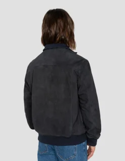 Blouson rétro bleu marine, chèvre velours - MARINE