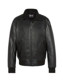 Blouson rétro full black, cuir d'agneau - NOIR