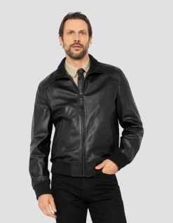 Blouson rétro full black, cuir d'agneau - NOIR