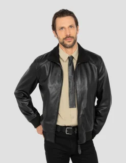 Blouson rétro full black, cuir d'agneau - NOIR