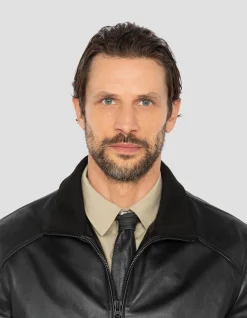 Blouson rétro full black, cuir d'agneau - NOIR