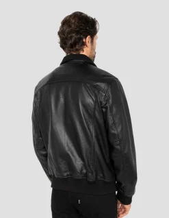 Blouson rétro full black, cuir d'agneau - NOIR
