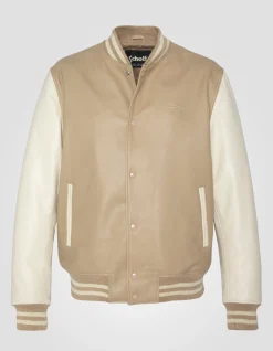 Blouson teddy bicolore beige et blanc, cuir d'agneau - BEIGE/BLANC CASSÉ